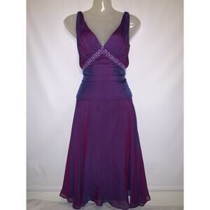 Vintage Tadashi Dress Size 8 Purple Iridescent Silk Beaded Flutter Skirt 90s Y2K